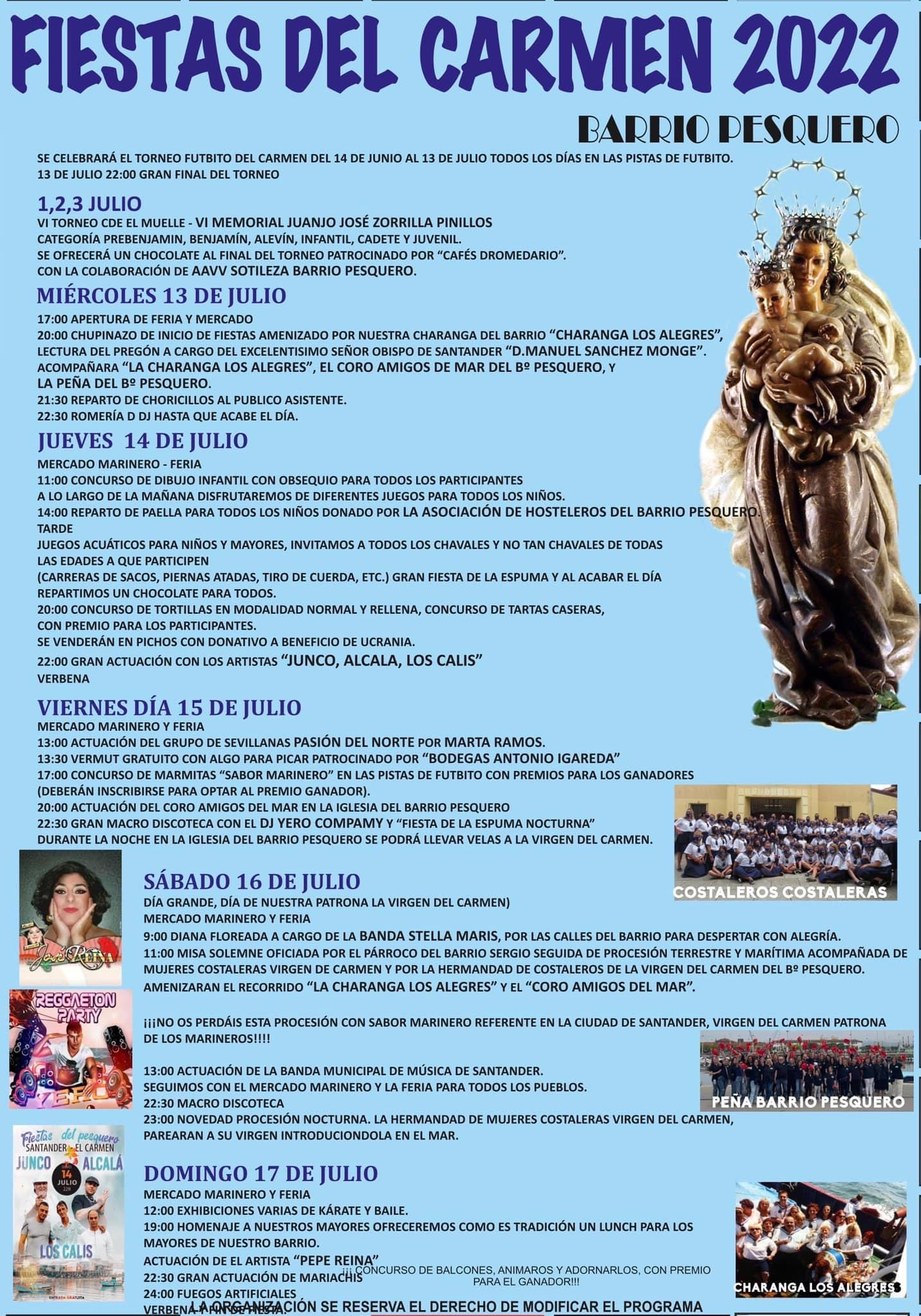 Programa Fiestas del Carmen del Barrio Pesquero 2022 – Santander