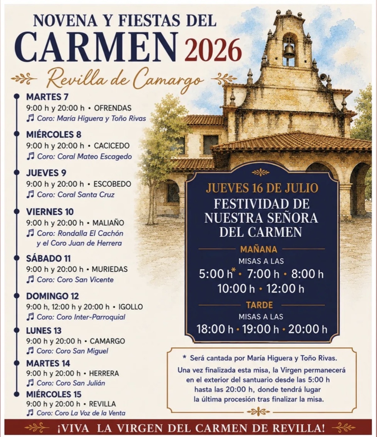 Novena y Fiestas del Carmen 2026 en Revilla de Camargo – Programa